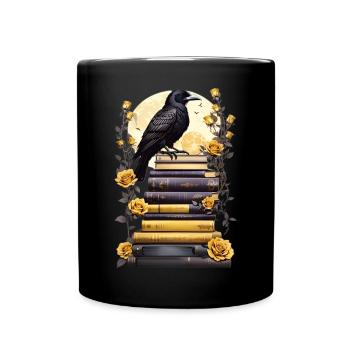 Pile de livres avec corbeau - Mug uni - noir - Devant