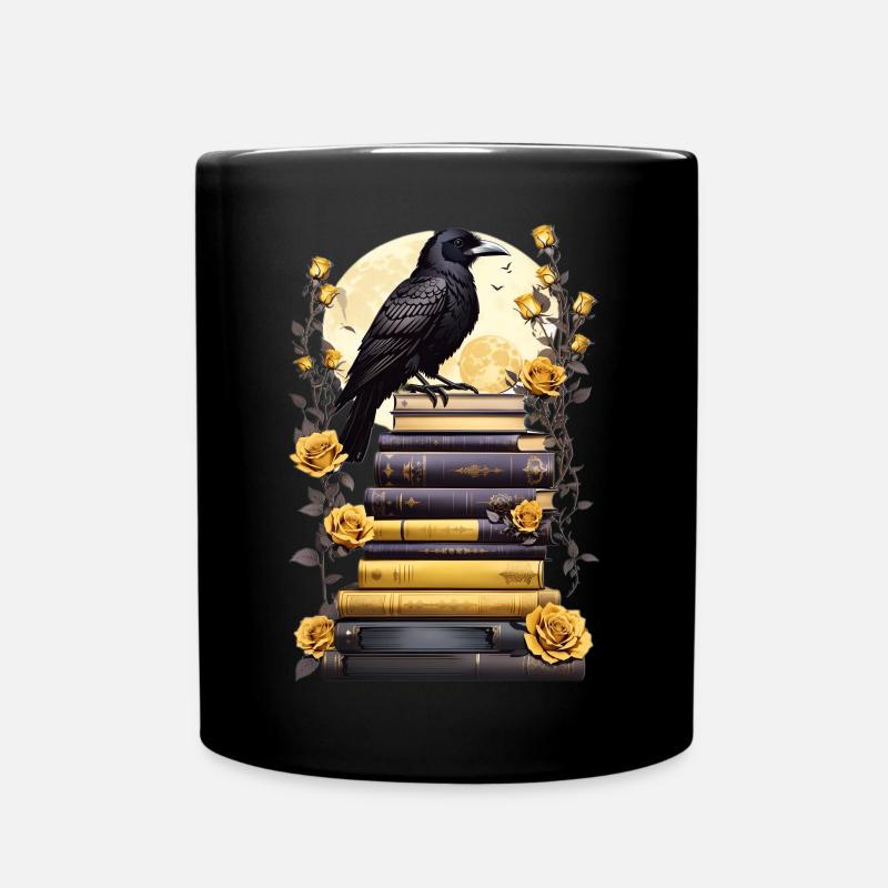 Bücherstapel mit Rabe - Tasse einfarbig - Schwarz