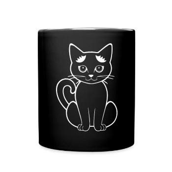 Lustige Katzensilhouette Freche Spaßkatzen - Tasse einfarbig - Schwarz - Vorne