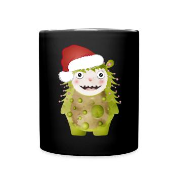 Joyeux monstre vert célébrant Noël - Mug uni - noir - Devant