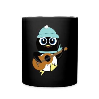 Niedlicher Pinguin mit Gitarre - Tasse einfarbig - Schwarz - Vorne
