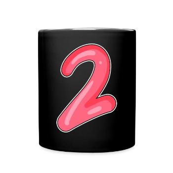 2 - Zahl - Nummer Zwei - Tasse einfarbig - Schwarz - Vorne