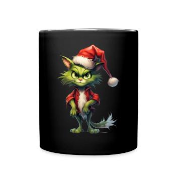 Katze Weihnachten Weihnachtselfe Geschenke Mütze - Tasse einfarbig - Schwarz - Vorne