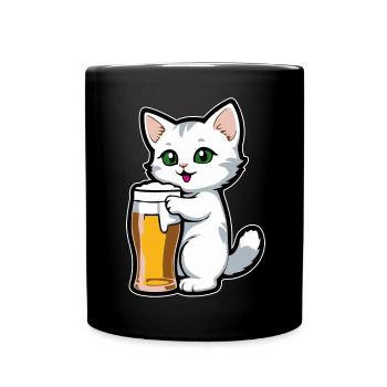 Chat à la bière - Mug uni - noir - Devant