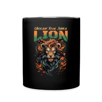 lion, lion head, strong, wild, pride, brave, royal, - Full Colour Mug - black - Front