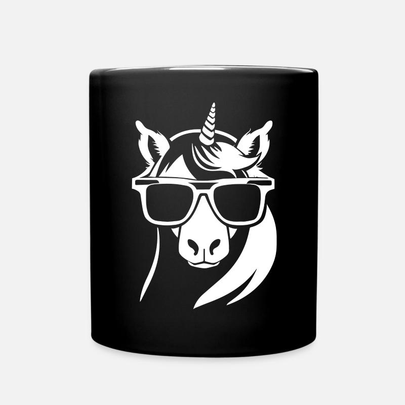 Lustige Einhörner mit Sonnenbrille Cooles Einhorn - Tasse einfarbig - Schwarz