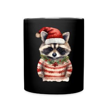 Waschbär Weihnachtspullover - Tasse einfarbig - Schwarz - Vorne