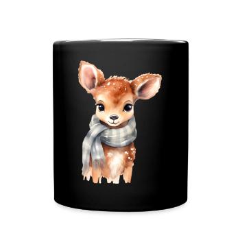 Delicate fawn with scarf - Full Colour Mug - black - Front