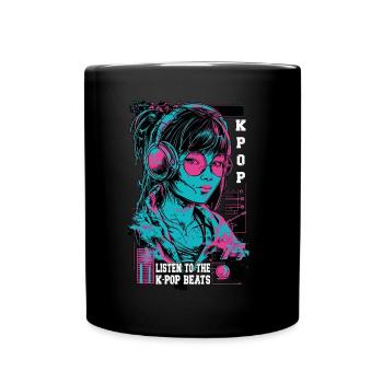 K-Pop Korea Pop Music Girls Headphones Neon Pink - Full Colour Mug - black - Front