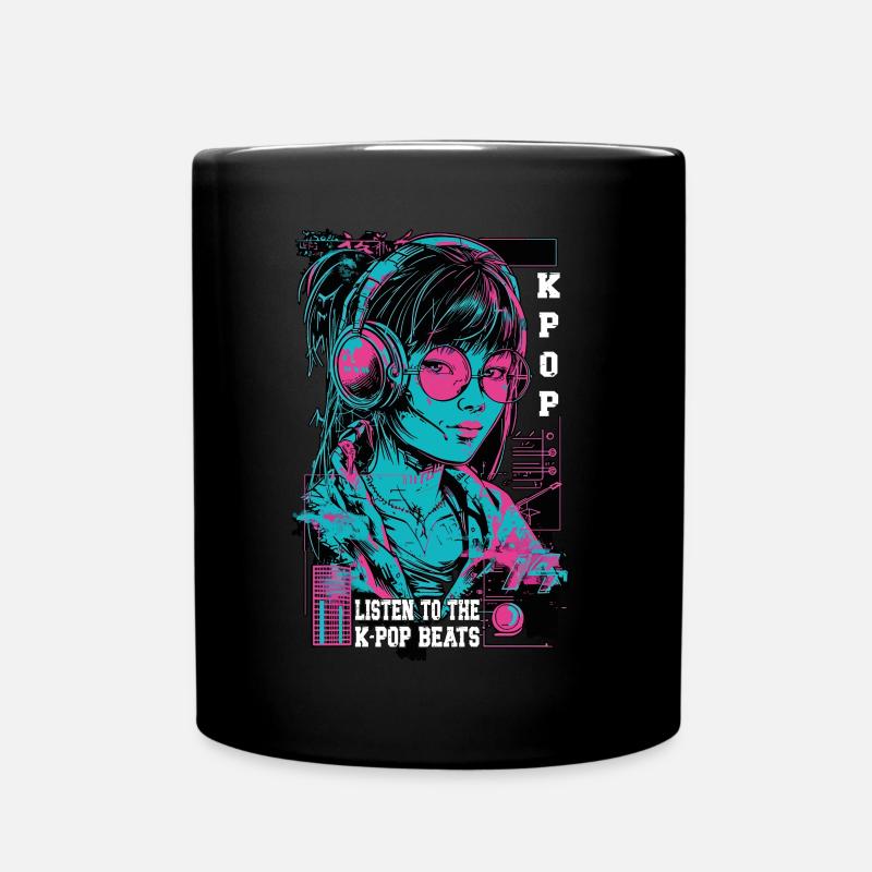 K-Pop Corée Musique Pop Filles Casque Néon Rose - Mug uni - noir