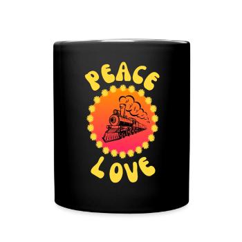 Peace Love and Train Travel and Rail Retro Style - Full Colour Mug - black - Front