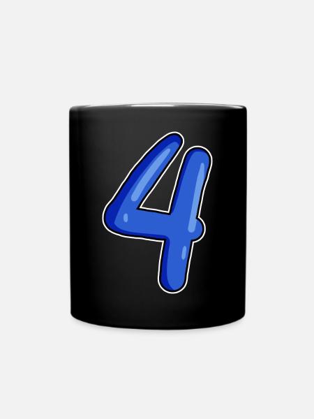 4 Zahl in Blau - Tasse einfarbig - Schwarz