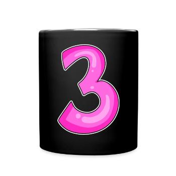 Drei - 3 - Nummer 3 - Zahl 3 - Tasse einfarbig - Schwarz - Vorne