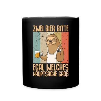 Zwei Bier bitte Hauptsache Groß - Tasse einfarbig - Schwarz - Vorne