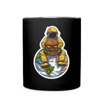 Astronaut is happy about his burger in space - Full Colour Mug - black - Front