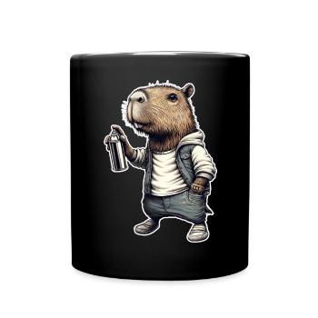 Capybara sprays graffiti - Full Colour Mug - black - Front