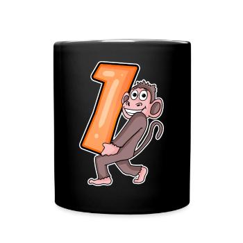 1 Year Old - School Enrollment - Monkey Motif - Number 1 - Full Colour Mug - black - Front