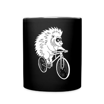 White hedgehog on a bike - Full Colour Mug - black - Front