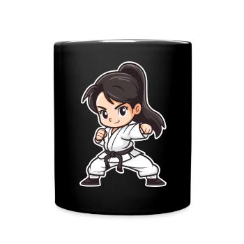 Karate Girl Cartoon Style - Full Colour Mug - black - Front