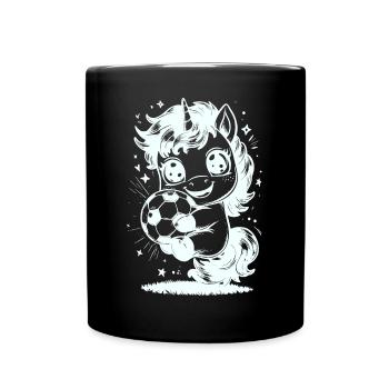 süsses Einhorn mit Fussball - Tasse einfarbig - Schwarz - Vorne