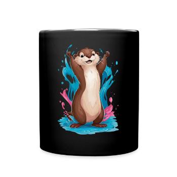 Niedlicher Otter für Kinder Tier im Wasser - Tasse einfarbig - Schwarz - Vorne