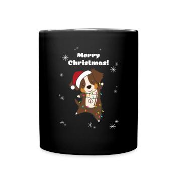 Australian Sheperd fröhliche Weihnachten Winter - Tasse einfarbig - Schwarz - Vorne