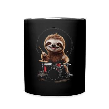Faultier Schlagzeug - Tasse einfarbig - Schwarz - Vorne