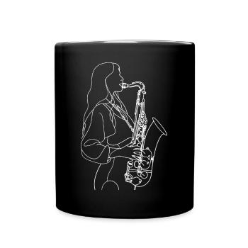 Weiblicher Saxophonist Line Art - Tasse einfarbig - Schwarz - Vorne