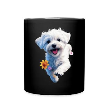 Maltesischer Welpe springt - 2 - 🐾 - Tasse einfarbig - Schwarz - Vorne