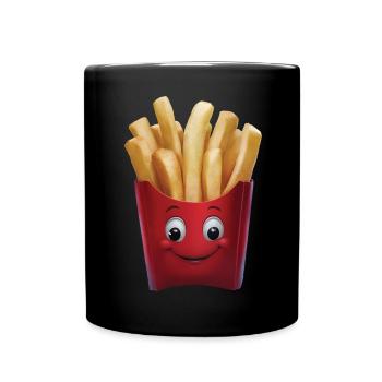 Glückliche Pommes - Tasse einfarbig - Schwarz - Vorne