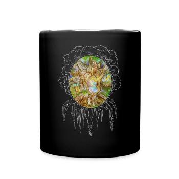 Mädchen im Baum der Weisheit, Eiche, Wald, Spiegel - Tasse einfarbig - Schwarz - Vorne