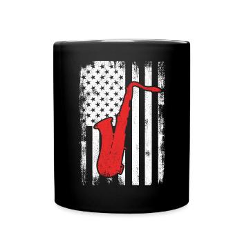 Patriotischer US Saxophonist - Tasse einfarbig - Schwarz - Vorne