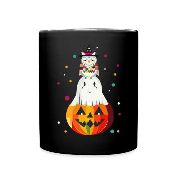 Owl and Ghost on the Pumpkin – Halloween Motif - Full Colour Mug - black - Front