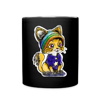 Regenbogen-Kätzchen - Tasse einfarbig - Schwarz - Vorne