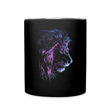 Lion Colorful Lion Head Neon Colorful Predator Art - Full Colour Mug - black - Front