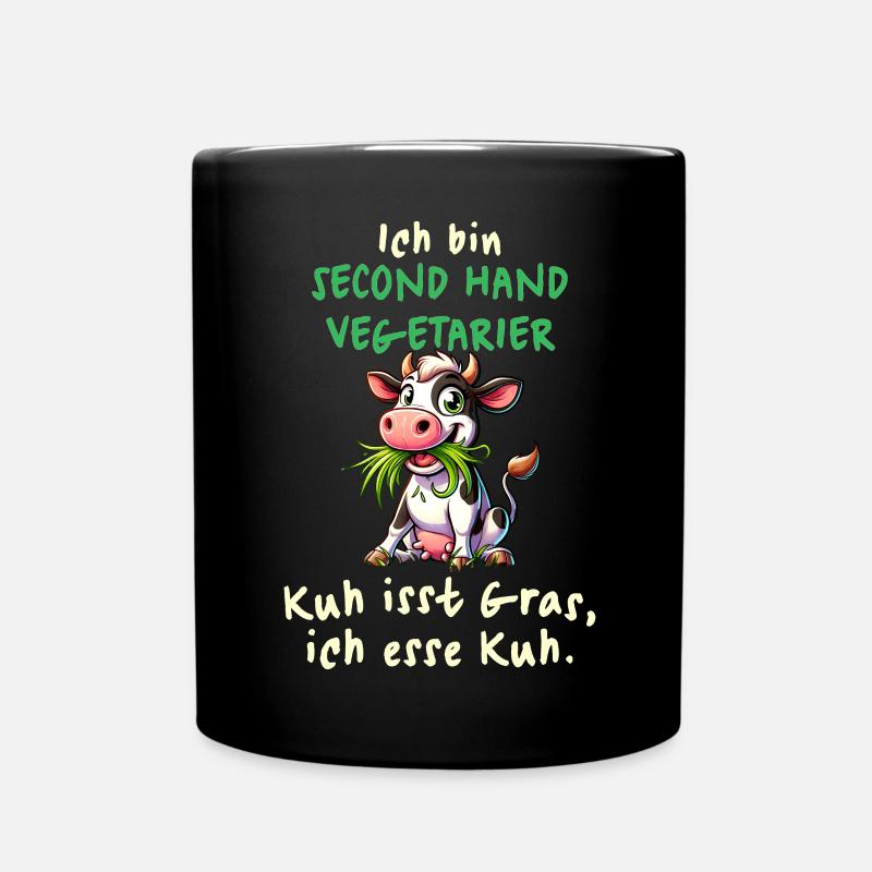 Second Hand Vegetarier – Lustiges Kuh-Design - Tasse einfarbig - Schwarz