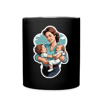 Liebevolle Mutter mit Zwillingsbabys - Tasse einfarbig - Schwarz - Vorne