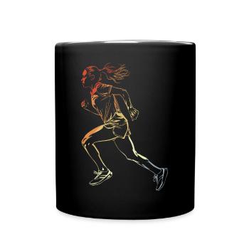Läuferin Zeichnung Retro-Stil - Tasse einfarbig - Schwarz - Vorne