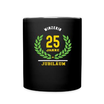 Winzerin Jubiläum 25 Jahre 25 jähriges Jubi - Tasse einfarbig - Schwarz - Vorne