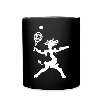Minimalistische Kuh Tennisspieler Aufschlag  - Tasse einfarbig - Schwarz - Vorne