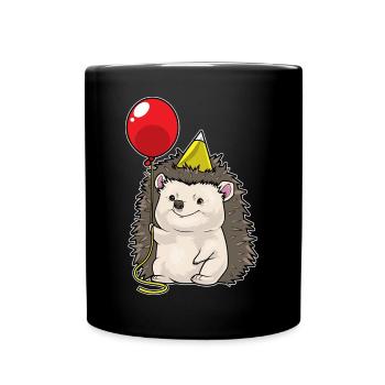 Hedgehog Birthday Balloon - Full Colour Mug - black - Front