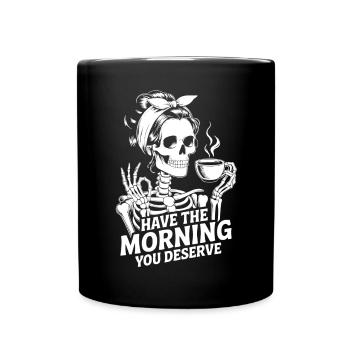 Kaffeekick Skelett Morgenritual - Tasse einfarbig - Schwarz - Vorne