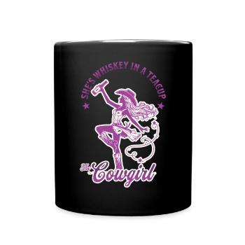 Whiskey in a Teacup Cow Girl Design - Full Colour Mug - black - Front