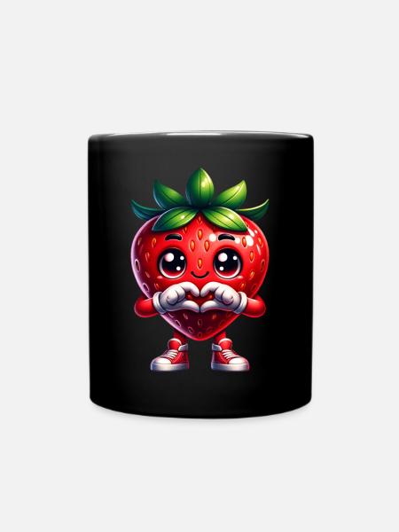 Erdbeere Herzhände - Tasse einfarbig - Schwarz