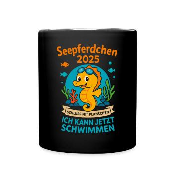 Kinder Seepferdchen Bestanden Abzeichen - Tasse einfarbig - Schwarz - Vorne