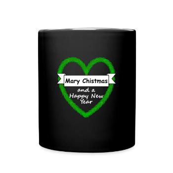Coeur d'aiguille avec écriture Mary Christmas avec slogan - Mug uni - noir - Devant