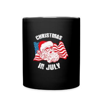 Santa with American flag, Funny Christmas - Full Colour Mug - black - Front
