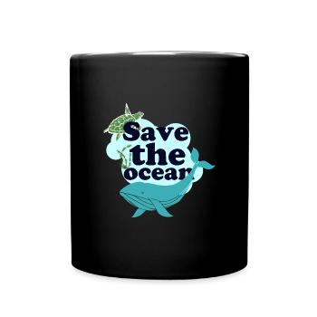 Rettet das Meer, Rettet den Ocean, Wal Schildkröte - Tasse einfarbig - Schwarz - Vorne