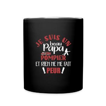 Je suis un beau papa pompier volontaire beau père - Mug uni - noir - Devant
