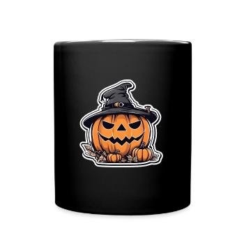 Helloween Kürbis Pumpkin Orange mit Hut - Tasse einfarbig - Schwarz - Vorne